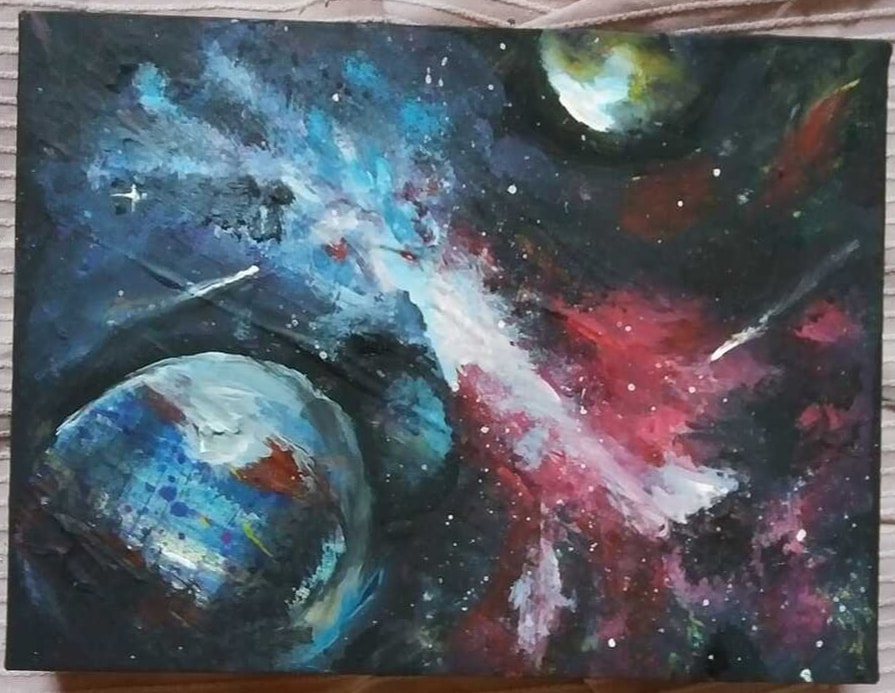Acrylic painting - space universe planets